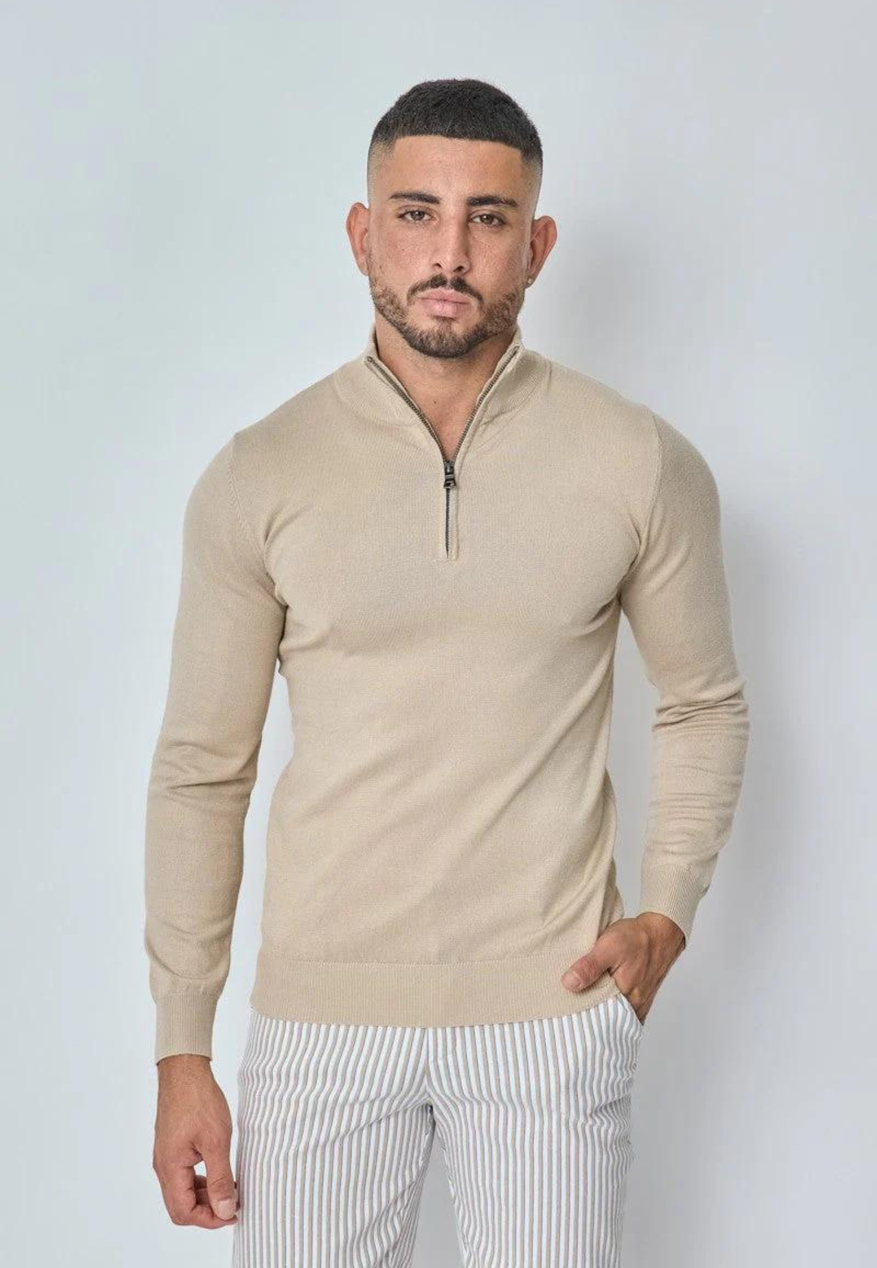 Defaut Paris Knitwear Half-zip Sweater Truien Beige M606