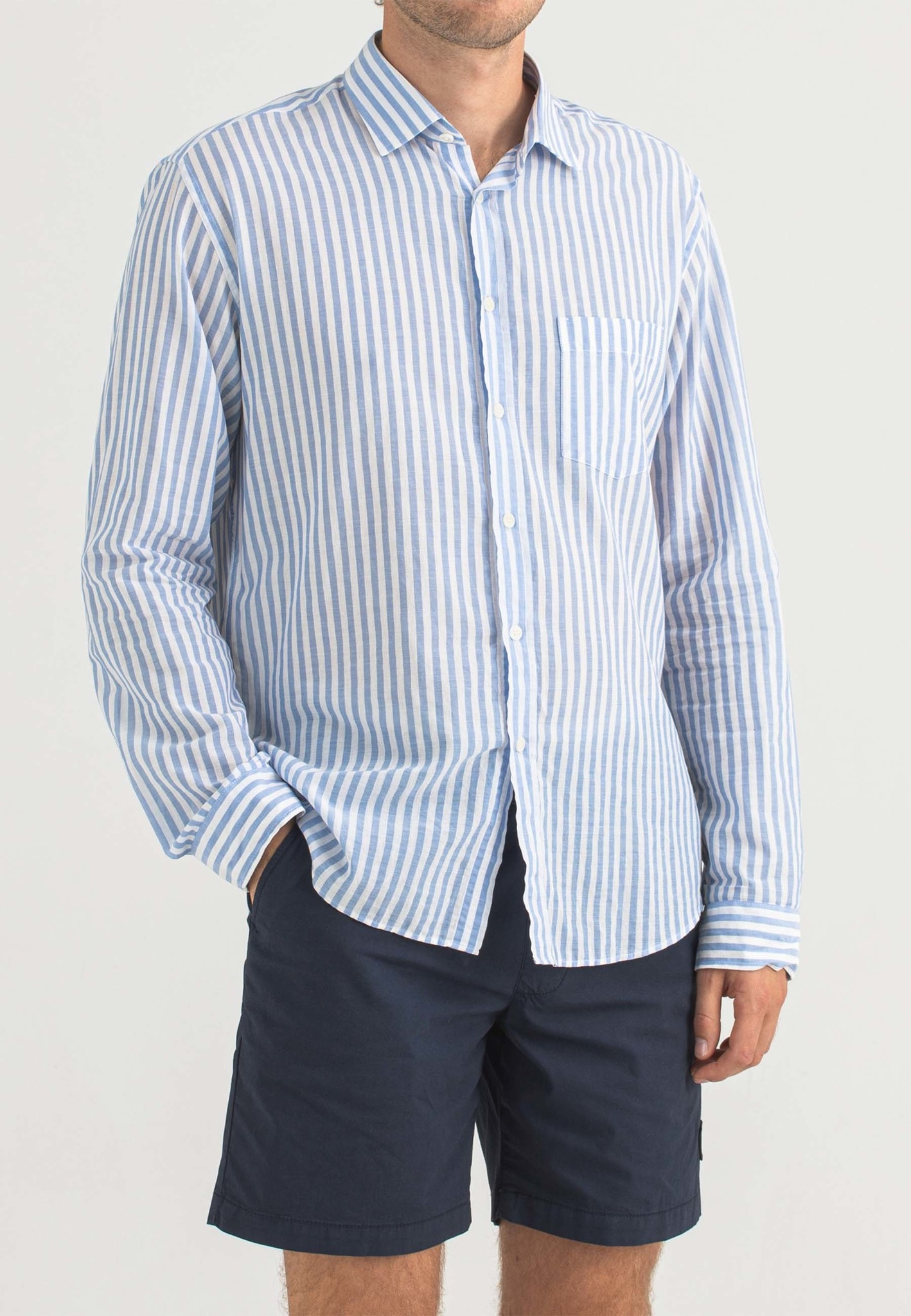 Butcher Of Blue Stevie Stripe Lange Mouw Overhemden Lichtblauw Stevie Stripe Shirt - Shark Blue M2316005