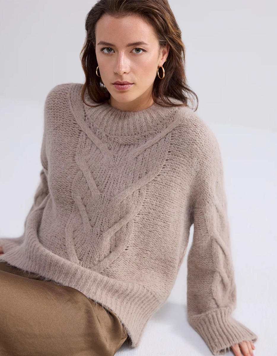 Summum Sweater Big Cable Knit Sweaters Taupe 7s5861-8009