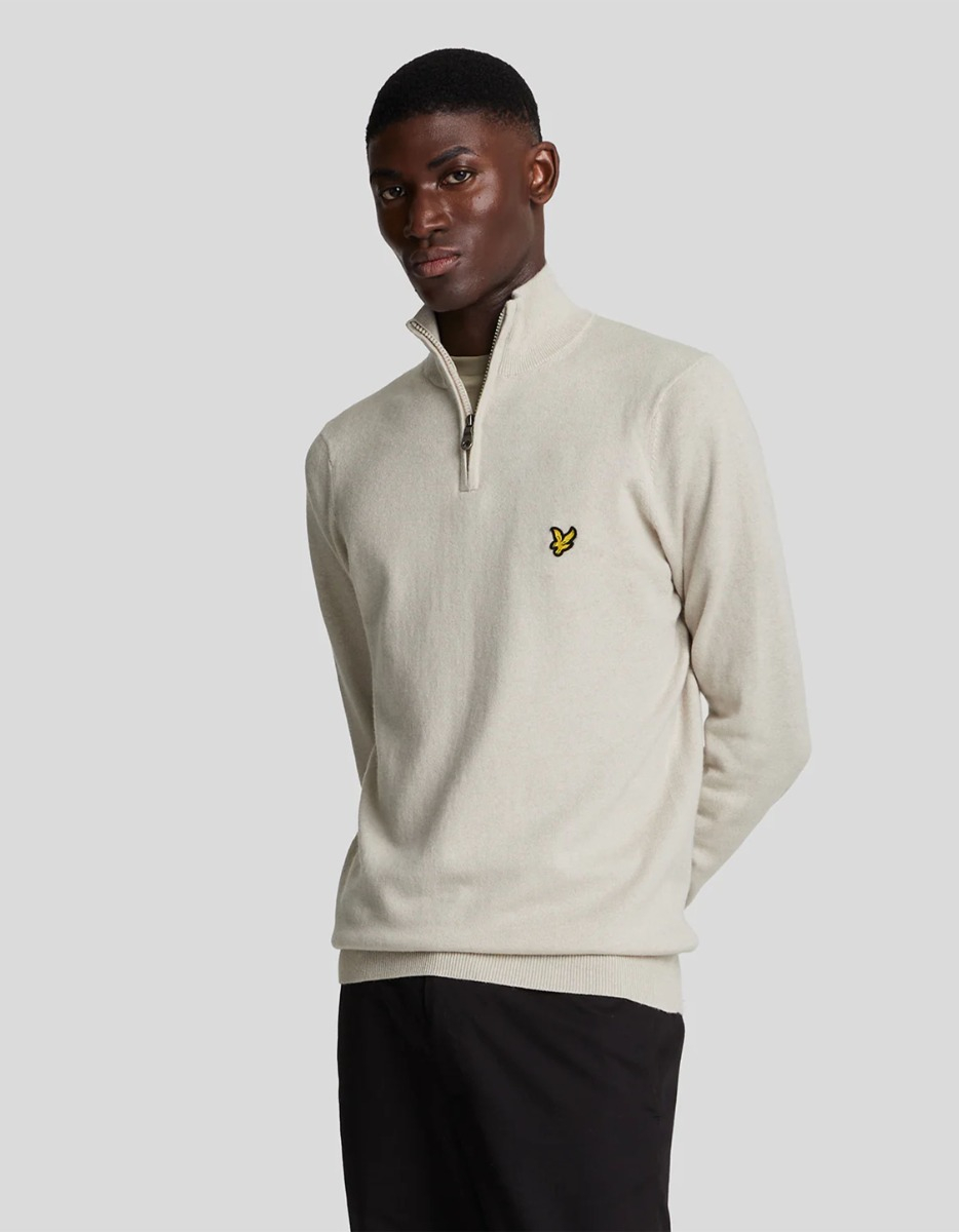 Lyle&scott Cotton Merino Quarter Zip Truien Beige Kn2112vc