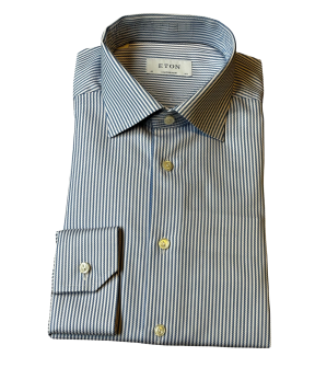 Eton Striped Signature Twill Shirt Lange Mouw Overhemden Lichtblauw 100012616