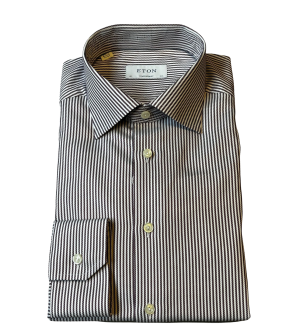 Eton Striped Signature Twill Shirt Lange Mouw Overhemden Grijs 100012616