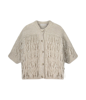 Summum Cardigan 3/4 Sleeve Fringe Knit Vesten Ecru 7s5855-8008